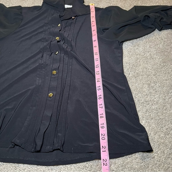 Perception Concept Chic Black Blouse with Buttoned Down Size Small Pleats Puff - Picture 7 of 7